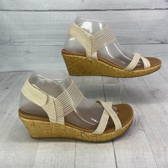 Skechers BEVERLEE Natural Cali Luxe Foam Cork Wedge Heel Platform Sandals Size 9 - Picture 2 of 16